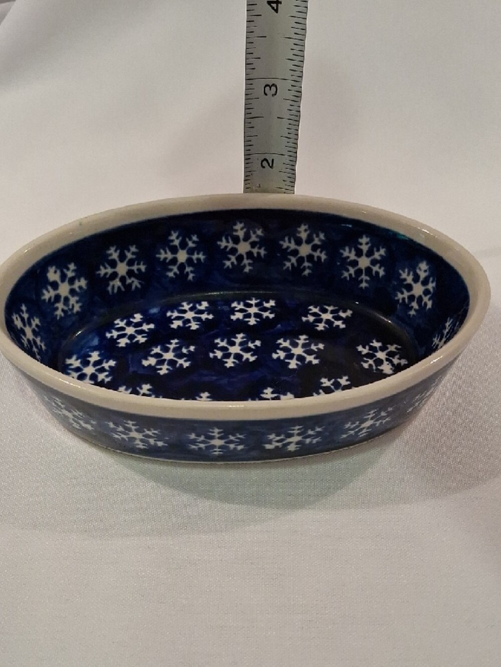 Boleslawiec Blue White Snowflake Ceramic Oval Dish Handmade In Poland - Picture 5 of 5